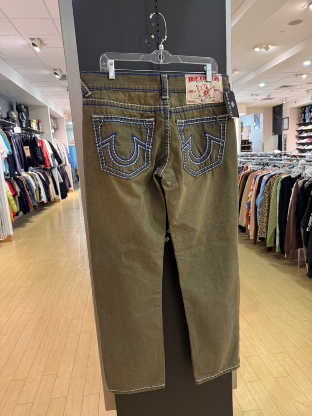 True Religion Ricky Vintage Olive Green Blue Billy T Rope Stitch Denim Jeans